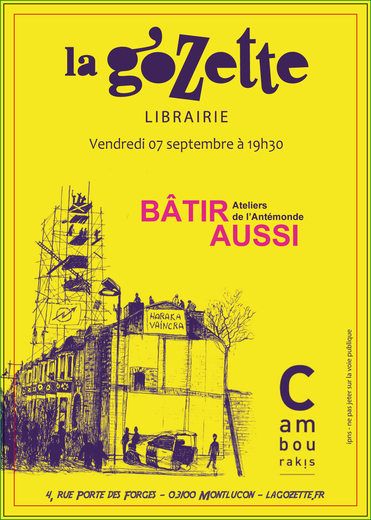 Flyer pour annoncer le labo-fiction à Montluçon (la Gozette) le 7 septembre 2018 à 19h30